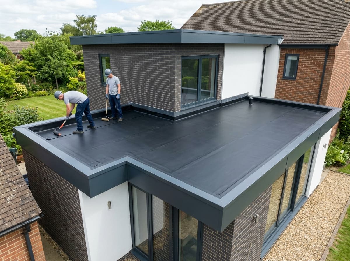 A clean EPDM flat roof on a modern rear extension with neat upstands and trims — Flat Roofing (EPDM, GRP & Felt) in Hampshire